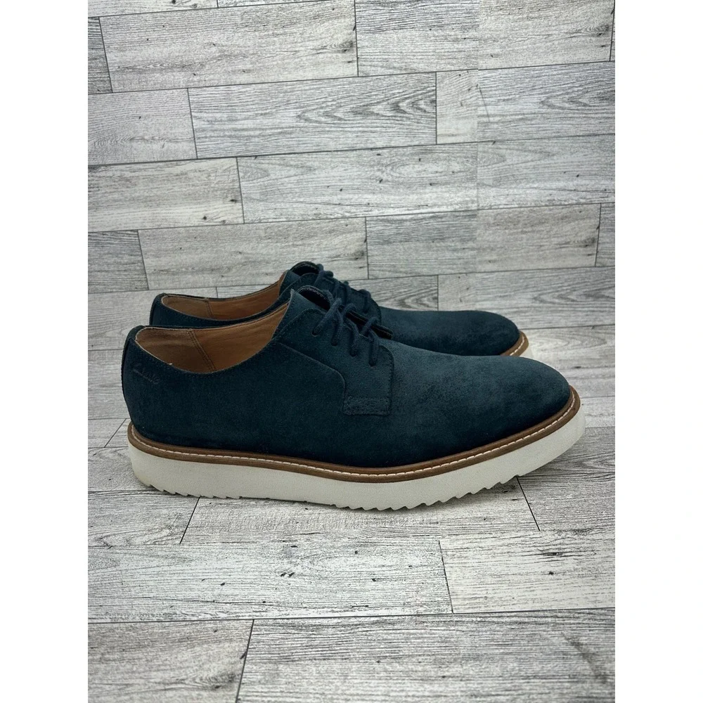 Clarks Craftmaster Mens Navy‎ Suede Derby Shoes Lace Up Casual Dress Size 8M